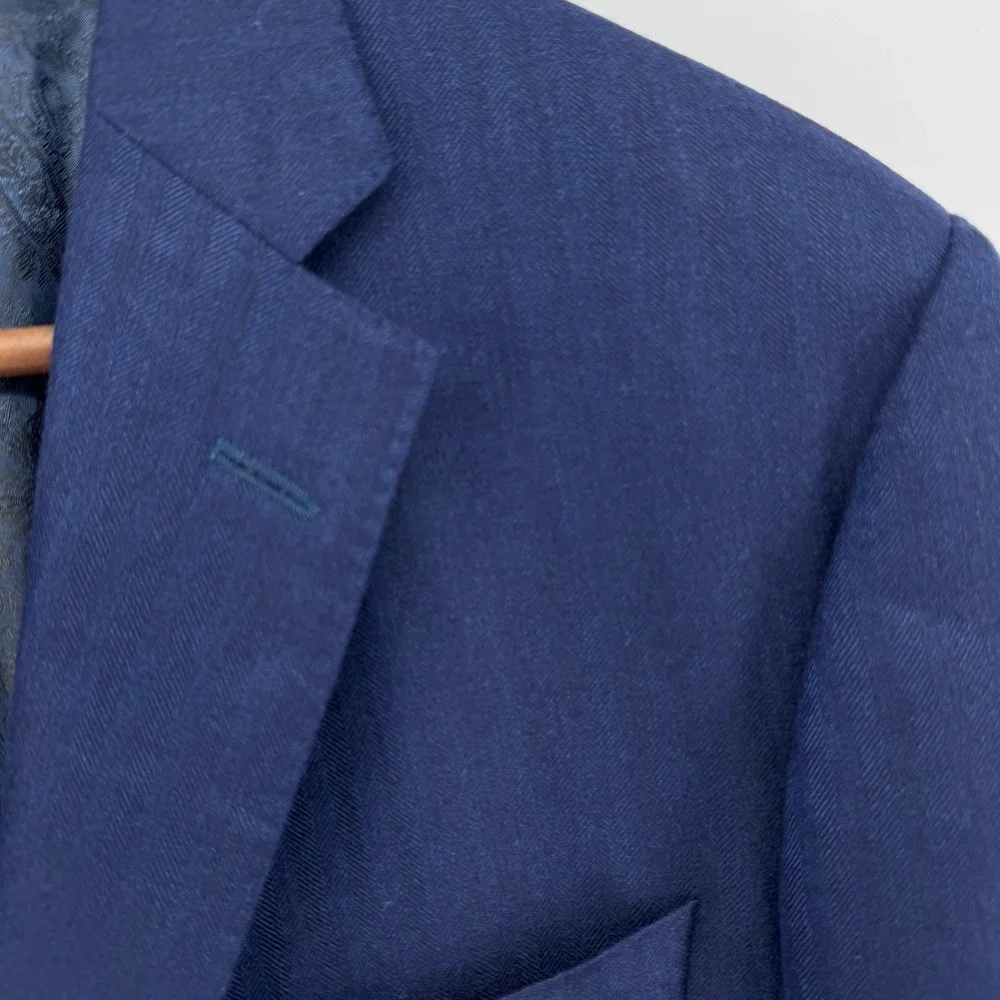 J.P. Tilford Samuelsohn Loro Piana Blazer Men 42L Blue Cashmere Silk Herringbone